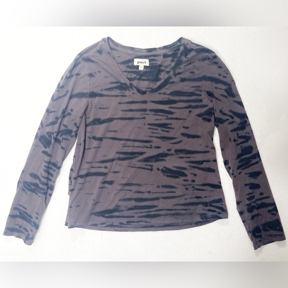Pact Tops - PACT Women's Granite Stripe Tie Dye Long Sleeve Tee Gray Black Organic Sz Large
